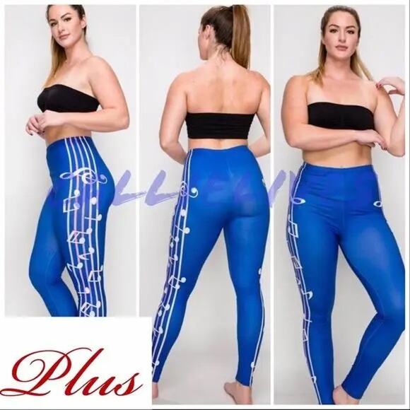 Stasia Blue Notes: 3D Musical Graphic Leggings Plus Size 1X/2X Callie Lives - Picture 9 of 9